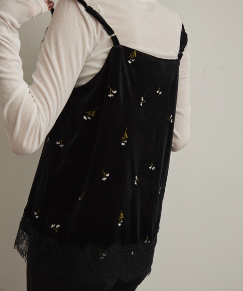 Trish（トリッシュ）の「ベロア花刺繍レースヘムキャミソール（キャミソール・レディース・ブラウン/ブラック・FREE）」の11枚目の写真