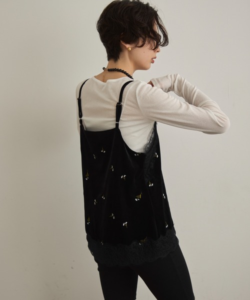 Trish（トリッシュ）の「ベロア花刺繍レースヘムキャミソール（キャミソール・レディース・ブラウン/ブラック・FREE）」の13枚目の写真