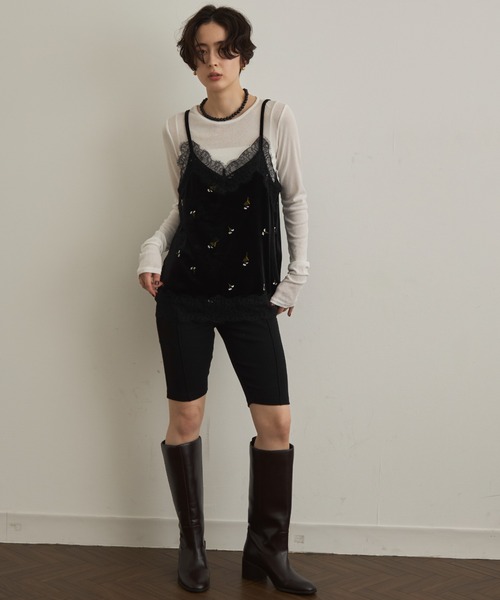 Trish（トリッシュ）の「ベロア花刺繍レースヘムキャミソール（キャミソール・レディース・ブラウン/ブラック・FREE）」の18枚目の写真