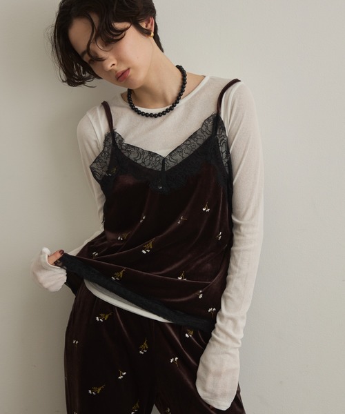 Trish（トリッシュ）の「ベロア花刺繍レースヘムキャミソール（キャミソール・レディース・ブラウン/ブラック・FREE）」の20枚目の写真