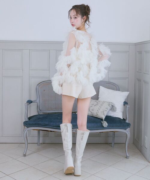 MAJESTIC LEGON（マジェスティックレゴン）の「チェーン付きボリュームチュールボレロ（シャツ/ブラウス・レディース・ピンク/アイボリー・MEDIUM）」の3枚目の写真