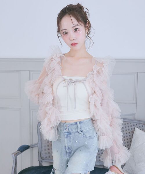 MAJESTIC LEGON（マジェスティックレゴン）の「チェーン付きボリュームチュールボレロ（シャツ/ブラウス・レディース・ピンク/アイボリー・MEDIUM）」の18枚目の写真