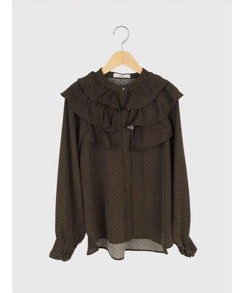 FIKA.(フィーカ)の「Dot frills blouse(シャツ/ブラウス・レディース・ダークブラウン/ベージュ/ブラック・MEDIUM)」の5枚目の写真