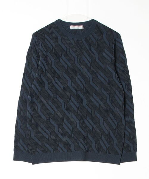 HIGH STREET(ハイストリート)の「HIGH STREET∴バイアスリンクスクルーネックニット(ニット/セーター・メンズ・ネイビー/ホワイト/ブラック・LL/M/L)」の3枚目の写真