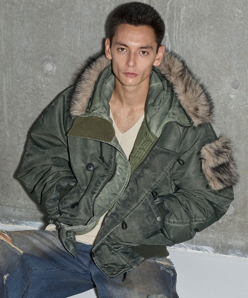 GRANCY(グランシー)の「【GRANCY】ファーポケットデザインフェードN2Bジャケット / Furpocket Design Faded N2B Jacket(ダウンジャケット/コート・メンズ・ブラック/カーキ・L/M/S)」の18枚目の写真