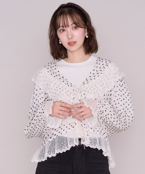 MISCH MASCH(ミッシュマッシュ)の「2026秋冬新作 ドットラッフルレースブラウス(シャツ/ブラウス・レディース・ブラック/ホワイト・フリ-)」の5枚目の写真