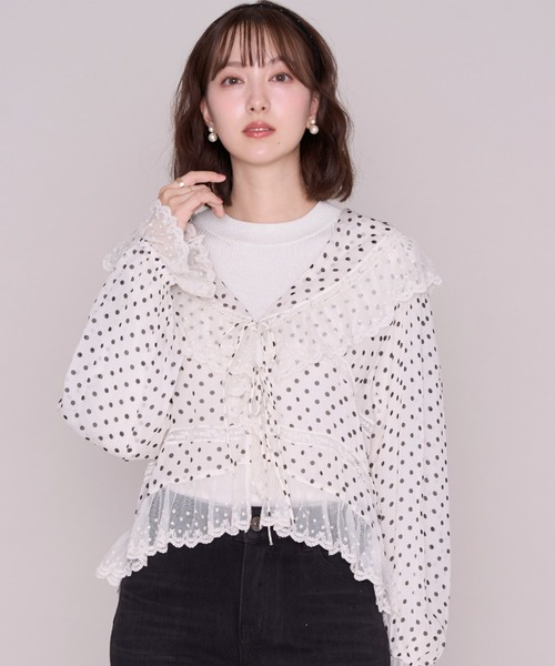 MISCH MASCH(ミッシュマッシュ)の「2026秋冬新作 ドットラッフルレースブラウス(シャツ/ブラウス・レディース・ブラック/ホワイト・フリ-)」の6枚目の写真