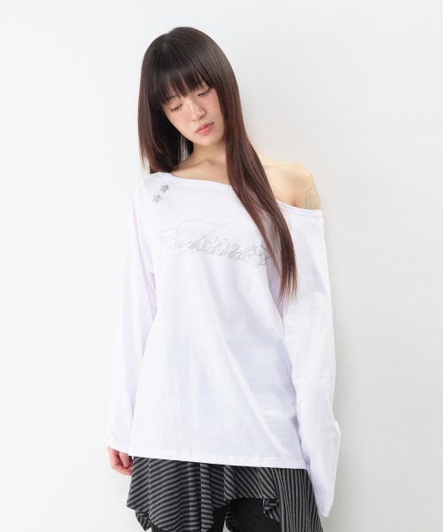 AMESWORLDWIDE(アメスワールドワイド)の「ANGEL HOTFIX オフショルダー 長袖Tシャツ ホワイト(Tシャツ/カットソー・レディース・その他・FREE)」の2枚目の写真