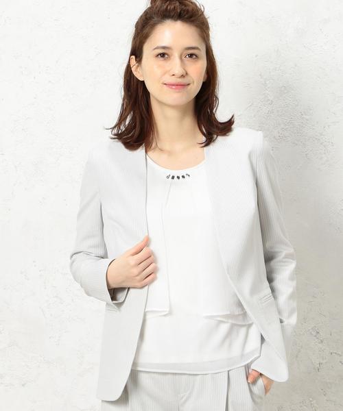 green label relaxing(グリーンレーベルリラクシング)の「CR C/T コードレーンジャケット -O/P(ノーカラージャケット・レディース・オフホワイト/ライトグレー/ネイビー・36/38/40)」の2枚目の写真