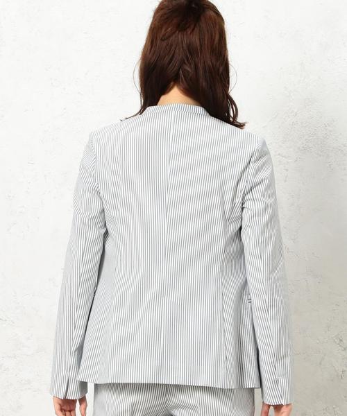 green label relaxing(グリーンレーベルリラクシング)の「CR C/T コードレーンジャケット -O/P(ノーカラージャケット・レディース・オフホワイト/ライトグレー/ネイビー・36/38/40)」の5枚目の写真