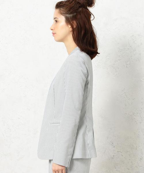 green label relaxing(グリーンレーベルリラクシング)の「CR C/T コードレーンジャケット -O/P(ノーカラージャケット・レディース・オフホワイト/ライトグレー/ネイビー・36/38/40)」の6枚目の写真