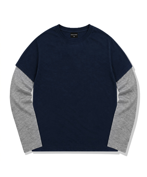 Viva La Vida(ヴィヴァ ラ ヴィダ)の「ツートンレイヤード ロングスリーブ Tシャツ(Tシャツ/カットソー・メンズ・ネイビー/バーガンディー/チャコール/ブラック・LARGE/MEDIUM/SMALL)」の3枚目の写真