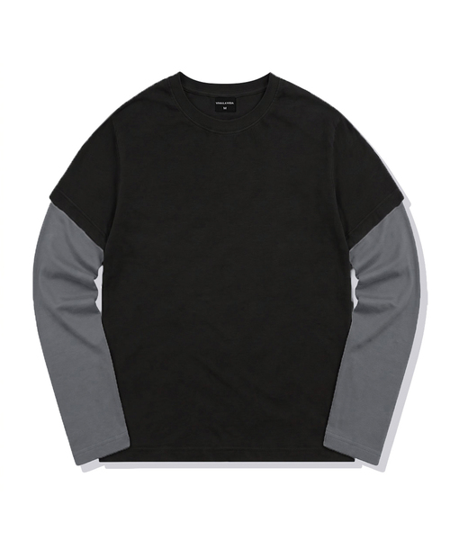 Viva La Vida(ヴィヴァ ラ ヴィダ)の「ツートンレイヤード ロングスリーブ Tシャツ(Tシャツ/カットソー・メンズ・ネイビー/バーガンディー/チャコール/ブラック・LARGE/MEDIUM/SMALL)」の1枚目の写真