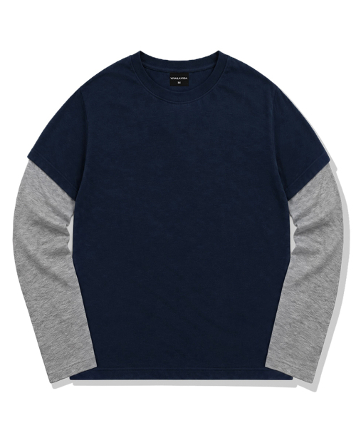 Viva La Vida(ヴィヴァ ラ ヴィダ)の「ツートンレイヤード ロングスリーブ Tシャツ(Tシャツ/カットソー・メンズ・ネイビー/バーガンディー/チャコール/ブラック・LARGE/MEDIUM/SMALL)」の6枚目の写真
