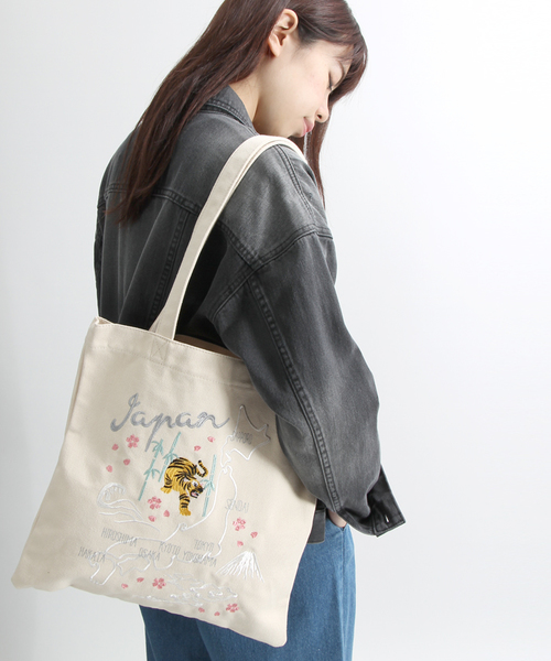 WEGO（ウィゴー）の「WEGO/Japan刺繍トートバッグ（トートバッグ・レディース・ホワイト/ブラック・FREE）」の11枚目の写真