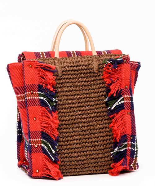 STUDIOUS（ステュディオス）の「【LAUGOA】チェックフリンジトート　Monk/0173-30008   （トートバッグ・レディース・ブラック/グリーン/レッド・FREE）」の3枚目の写真