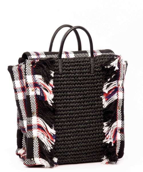 STUDIOUS（ステュディオス）の「【LAUGOA】チェックフリンジトート　Monk/0173-30008   （トートバッグ・レディース・ブラック/グリーン/レッド・FREE）」の2枚目の写真