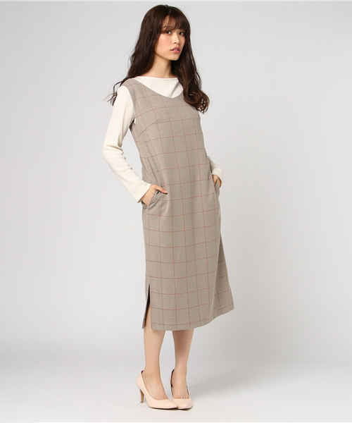 Khaju（カージュ）の「Khaju:グレンチェックノースリーブワンピース（ワンピース・レディース・ベージュ/ブラウン・ONE SIZE）」の12枚目の写真