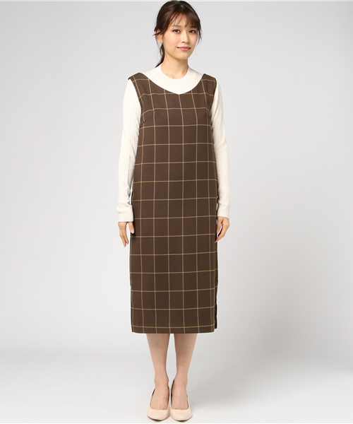 Khaju（カージュ）の「Khaju:グレンチェックノースリーブワンピース（ワンピース・レディース・ベージュ/ブラウン・ONE SIZE）」の10枚目の写真