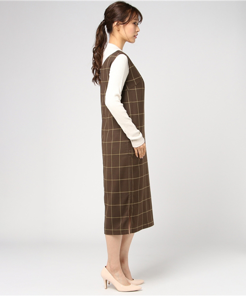 Khaju（カージュ）の「Khaju:グレンチェックノースリーブワンピース（ワンピース・レディース・ベージュ/ブラウン・ONE SIZE）」の11枚目の写真