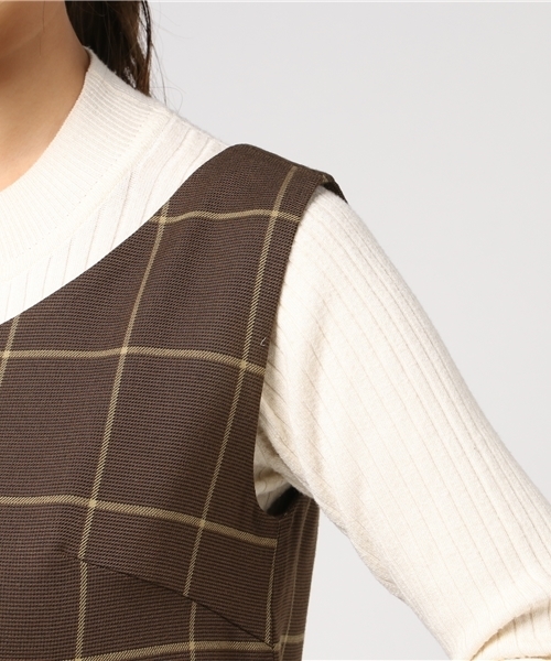 Khaju（カージュ）の「Khaju:グレンチェックノースリーブワンピース（ワンピース・レディース・ベージュ/ブラウン・ONE SIZE）」の7枚目の写真