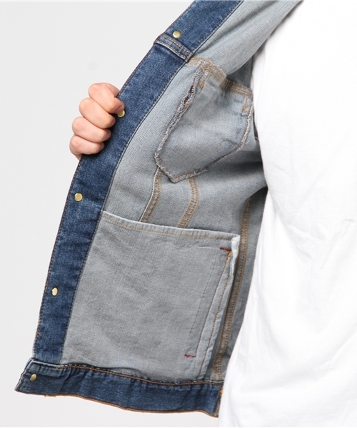 WEGO（ウィゴー）の「WEGO/ストレッチデニムジャケット（デニムジャケット・メンズ・ブラック/ダークインディゴブルー/ライトインディゴブルー・SMALL/MEDIUM/LARGE）」の12枚目の写真