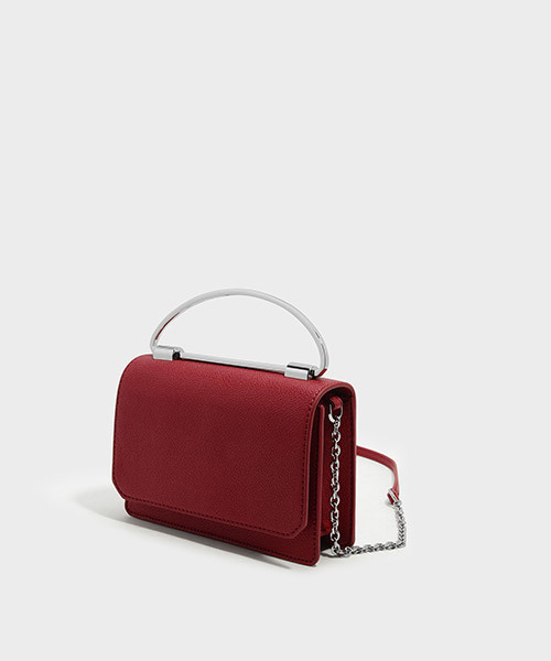CHARLES & KEITH(チャールズ & キース)の「プッシュロックハンドバッグ / PUSH LOCK HANDBAG(ハンドバッグ・レディース・ライトグレー/ブラック/レッド・S)」の5枚目の写真