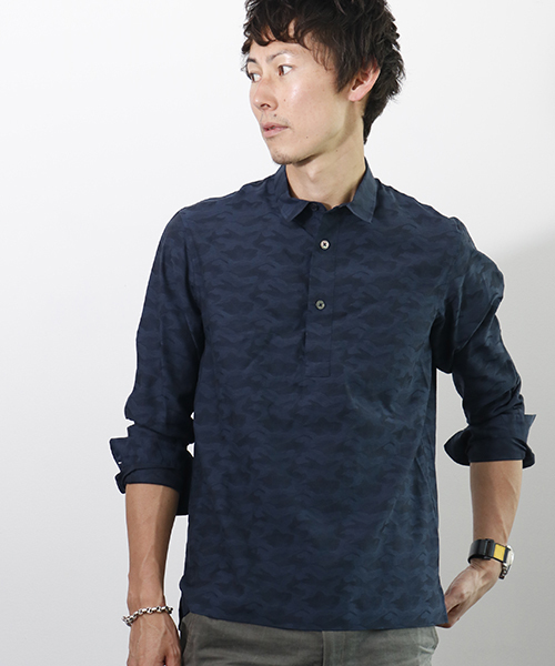 junhashimoto(ジュンハシモト)の「PULLOVER SHIRTS(シャツ/ブラウス・メンズ・ネイビー/カーキ・2/4/5/3)」の2枚目の写真
