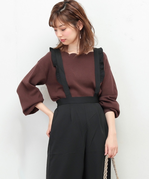 natural couture(ナチュラルクチュール)の「衿ぐりスカラップ刺繍ニット(ニット/セーター・レディース・ブラック/ブラウン/サックスブルー/アイボリー/ピンク系その他・FREE)」の4枚目の写真