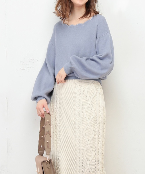 natural couture(ナチュラルクチュール)の「衿ぐりスカラップ刺繍ニット(ニット/セーター・レディース・ブラック/ブラウン/サックスブルー/アイボリー/ピンク系その他・FREE)」の5枚目の写真