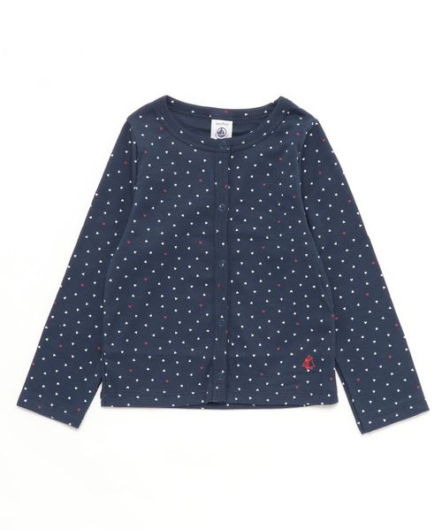 PETIT BATEAU(プチバトー)の「ハートプリント長袖カーディガン(カーディガン)」|ネイビー