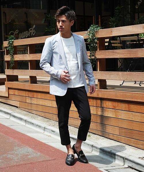 GOSTAR DE FUGA（ゴスタール ジフーガ）の「ストレッチシアサッカーテーラードジャケット（テーラードジャケット・メンズ・ネイビー/カーキ/ホワイト×ブルー・M/L/XL）」の4枚目の写真