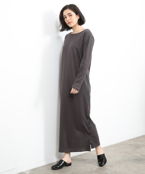 SALON adam et rope'(サロン アダム エ ロペ)の「ベアテレコスリットワンピース(ワンピース・レディース・チャコールグレー/オフホワイト・FREE)」の3枚目の写真