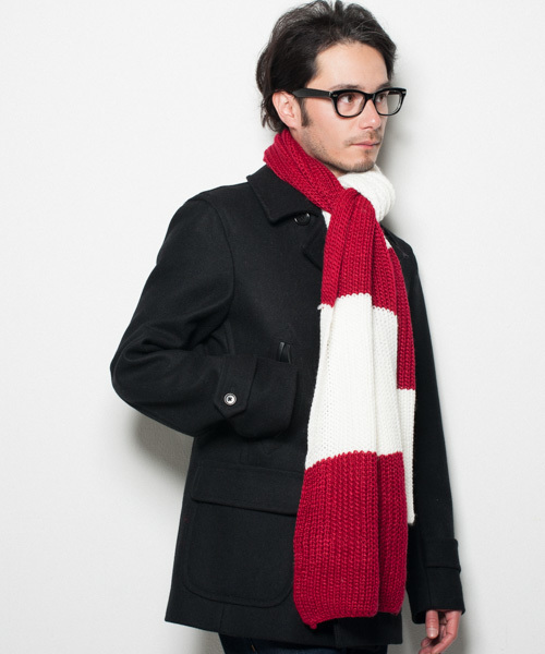 green label relaxing(グリーンレーベルリラクシング)の「BIG BORDER AC マフラー(マフラー・メンズ・ブラック/ベージュ/レッド/コバルトブルー・フリー)」の4枚目の写真