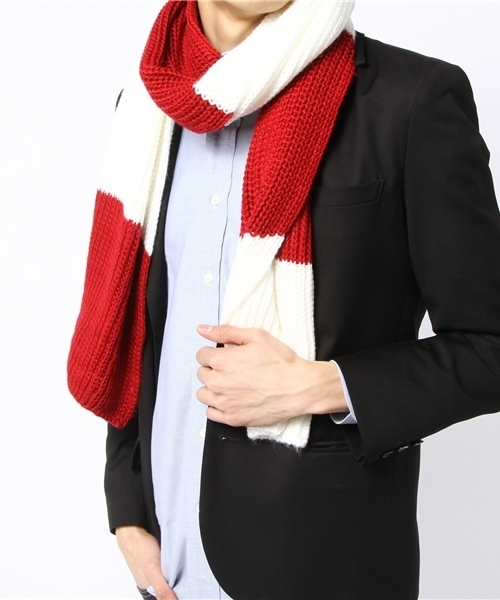 green label relaxing(グリーンレーベルリラクシング)の「BIG BORDER AC マフラー(マフラー・メンズ・ブラック/ベージュ/レッド/コバルトブルー・フリー)」の7枚目の写真