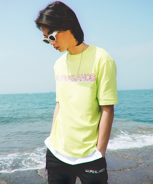 LOUPS BLANCS(ルーブラン)の「【LOUPS BLANCS 】ダブル ロゴ ティーシャツ(Tシャツ/カットソー・メンズ・ホワイト/ブラック/ライトイエロー・L/XL)」の1枚目の写真