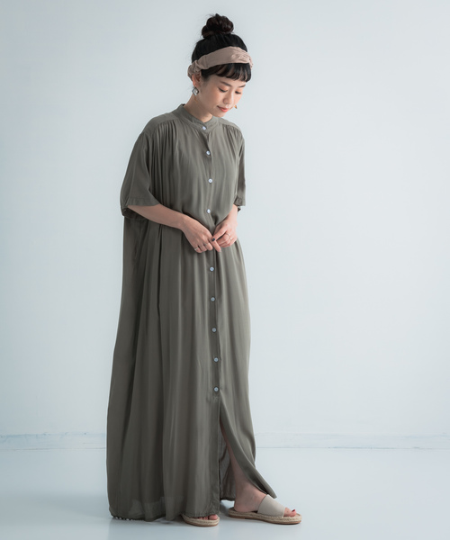 Libra Cue（リブラ キュー）の「バンドカラーシャツワンピース（ワンピース・レディース・ブラック/ネイビー/カーキ/ベージュ・FREE）」の3枚目の写真