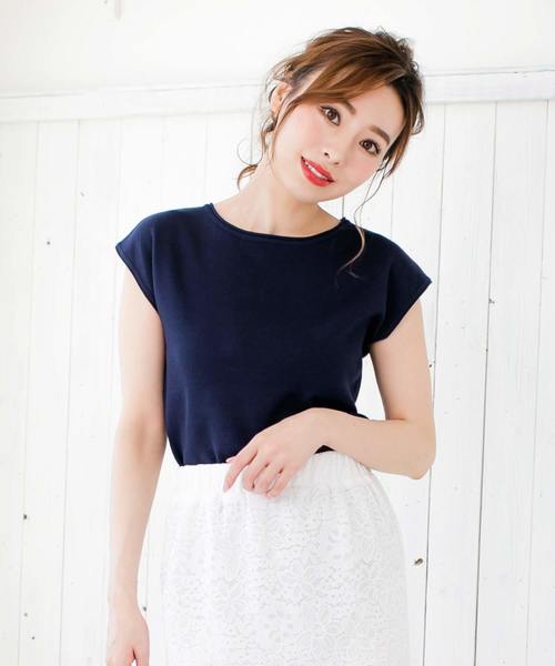 Julia Boutique（ジュリアブティック）の「フレンチスリーブトップス・カットソー/510434（Tシャツ/カットソー・レディース・ホワイト/ブラック/ベージュ/ネイビー/レッド/イエロー/グリーン/ラベンダー/オレンジ・ONE）」の5枚目の写真