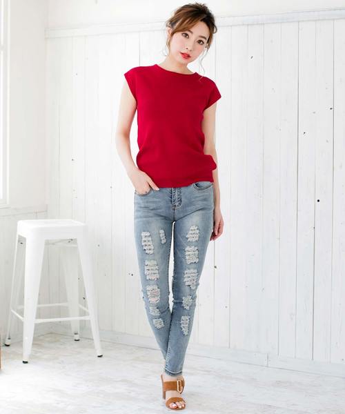 Julia Boutique（ジュリアブティック）の「フレンチスリーブトップス・カットソー/510434（Tシャツ/カットソー・レディース・ホワイト/ブラック/ベージュ/ネイビー/レッド/イエロー/グリーン/ラベンダー/オレンジ・ONE）」の20枚目の写真