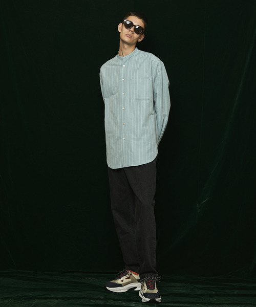 MAISON SPECIAL ブラウンストライプ 長袖シャツ 02 衣櫻 二色縮緬2トーン配色切替長袖レギュラーシャツ 幾何学 SA
