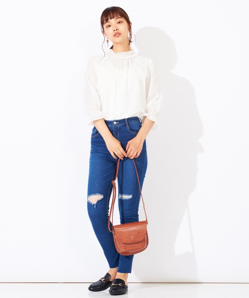 WEGO(ウィゴー)の「WEGO/デイリーハイウエストスラッシュスキニーパンツ(デニムパンツ・レディース・インディゴブルー/ダークインディゴブルー/ブラック・SMALL/LARGE/MEDIUM)」の5枚目の写真