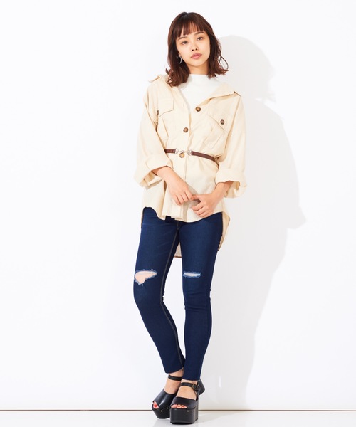 WEGO(ウィゴー)の「WEGO/デイリーハイウエストスラッシュスキニーパンツ(デニムパンツ・レディース・インディゴブルー/ダークインディゴブルー/ブラック・SMALL/LARGE/MEDIUM)」の7枚目の写真