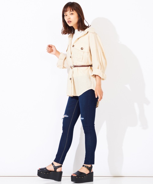 WEGO(ウィゴー)の「WEGO/デイリーハイウエストスラッシュスキニーパンツ(デニムパンツ・レディース・インディゴブルー/ダークインディゴブルー/ブラック・SMALL/LARGE/MEDIUM)」の8枚目の写真