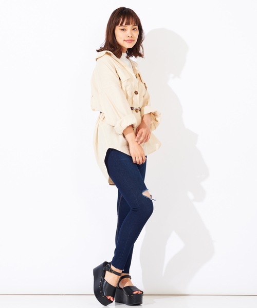 WEGO(ウィゴー)の「WEGO/デイリーハイウエストスラッシュスキニーパンツ(デニムパンツ・レディース・インディゴブルー/ダークインディゴブルー/ブラック・SMALL/LARGE/MEDIUM)」の10枚目の写真