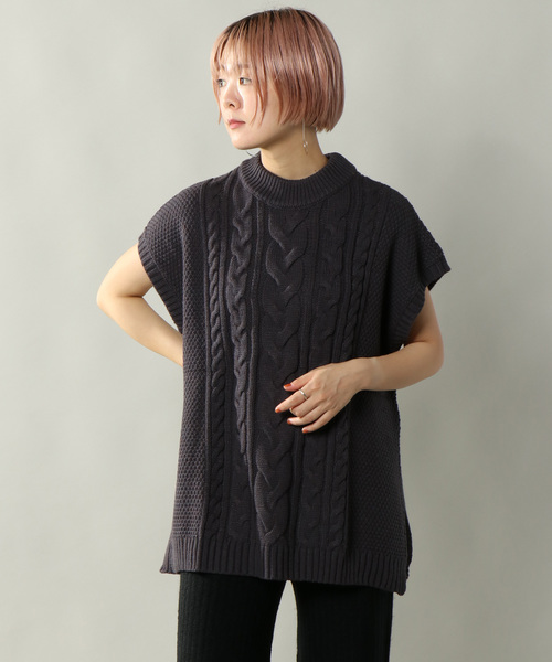 notch.（ノッチ）の「ハイネックケーブルニットベスト（ベスト・レディース・オフホワイト/チャコールグレー/ベージュ・M）」の18枚目の写真