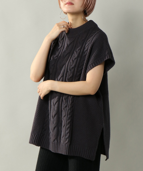 notch.（ノッチ）の「ハイネックケーブルニットベスト（ベスト・レディース・オフホワイト/チャコールグレー/ベージュ・M）」の19枚目の写真