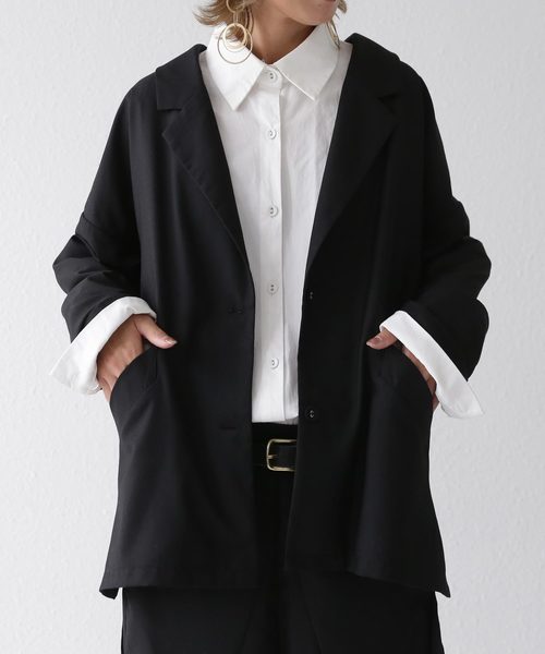 antiqua（アンティカ）の「前後差テーラード（テーラードジャケット・レディース・ブラック/グレイッシュベージュ・FREE）」の7枚目の写真