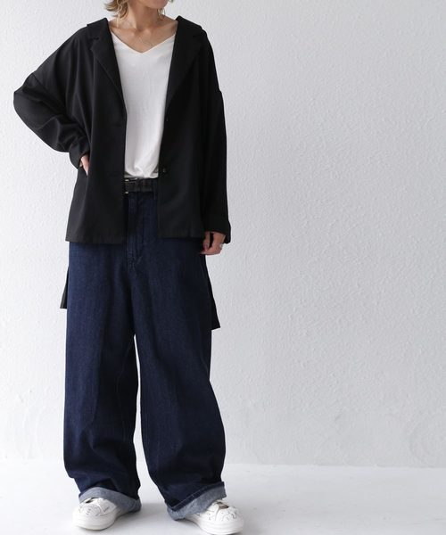 antiqua（アンティカ）の「前後差テーラード（テーラードジャケット・レディース・ブラック/グレイッシュベージュ・FREE）」の9枚目の写真