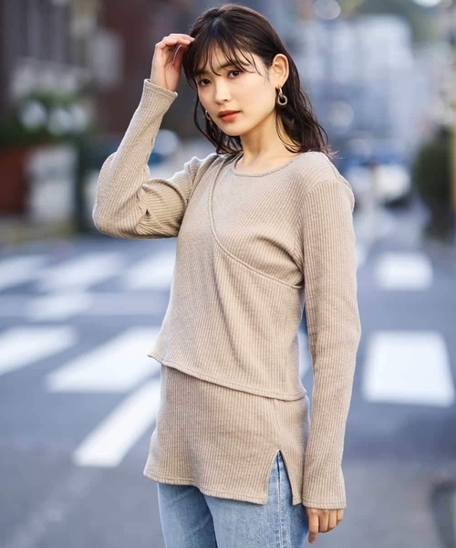 a.v.v(アーヴェヴェ)の「レイヤードカットソー(Tシャツ/カットソー・レディース・ブラック/ベージュ・34/38/36/40/42)」の11枚目の写真
