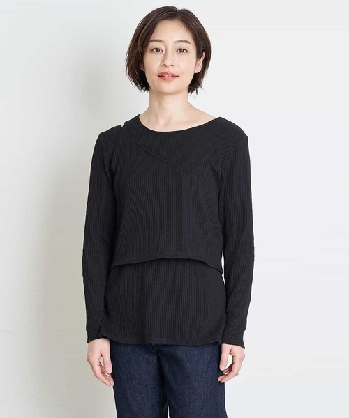 a.v.v(アーヴェヴェ)の「レイヤードカットソー(Tシャツ/カットソー・レディース・ブラック/ベージュ・34/38/36/40/42)」の3枚目の写真